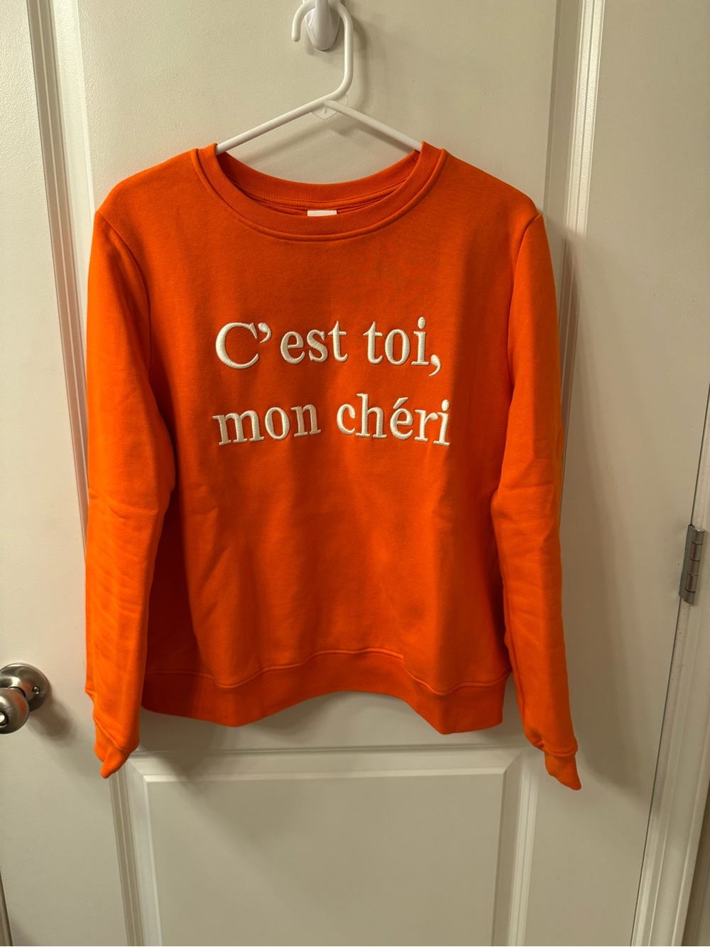 H&M Orange Crewneck Sweatshirt with White French Script